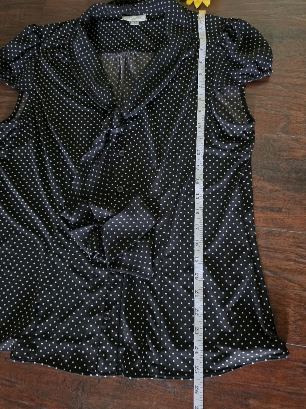 TAHARI Polka Dot Tie-Neck Blouse - Black - Picture 6 of 7